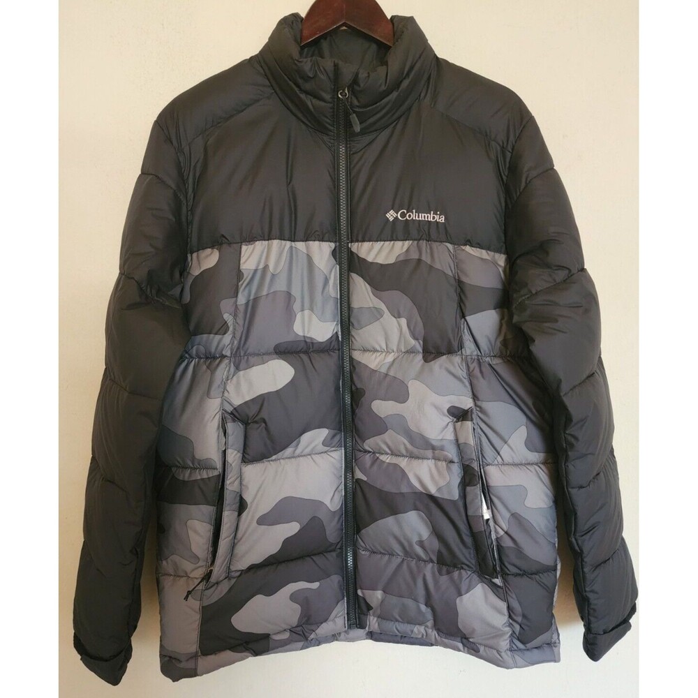 NWOT Columbia Pike Lake Men Size Small Black Grey Camo Puffer Jacket Omni Heat